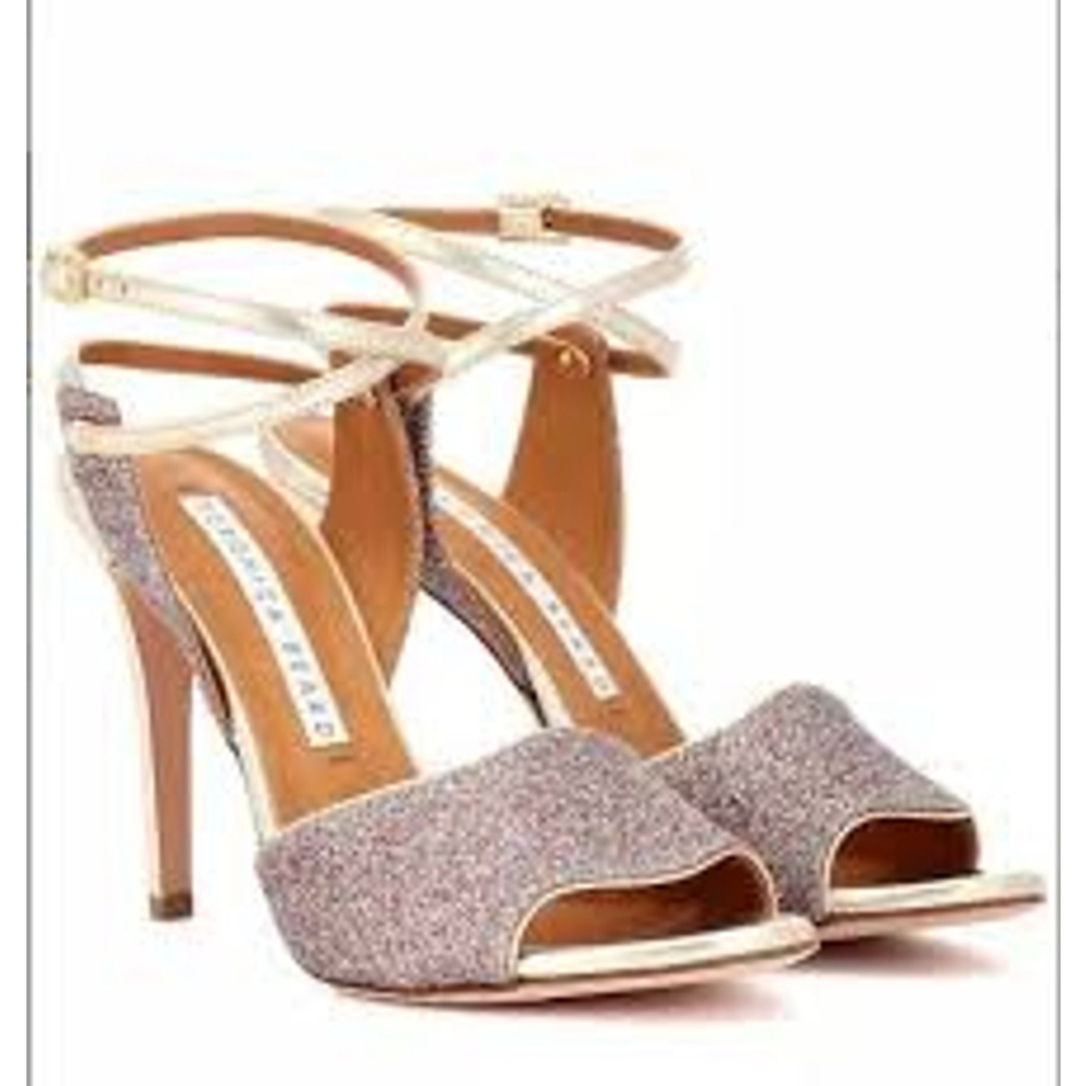VERONICA BEARD | Suma Glitter Metalic Heels In Confetti Gold Size 10.5